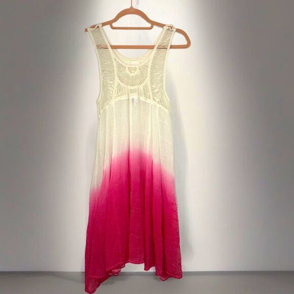 Mirror Image Ombré Pink and White Crochet Shift Cover-Up Dress - Picture 2 of 3